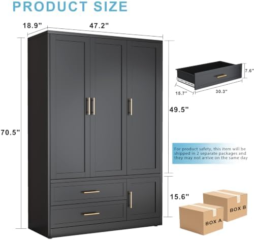 Metal Armoire Wardrobe Closet, 70.5" Bedroom Clothing Storage Cabinet