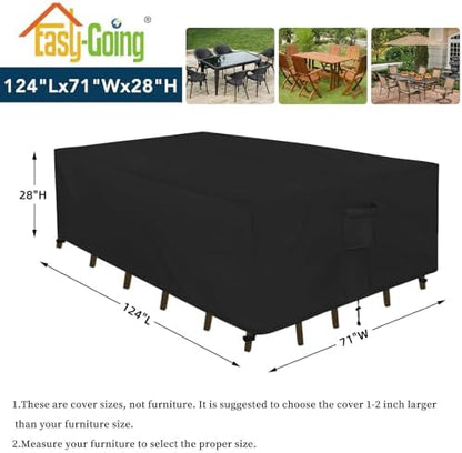 Easy-Going Rectangle Patio Furniture Cover Waterproof Outdoor Dining Table and Chair Cover Anti-UV Outside Sectional Sofa Set Covers (124"L x 71"W x 28"H, Black)