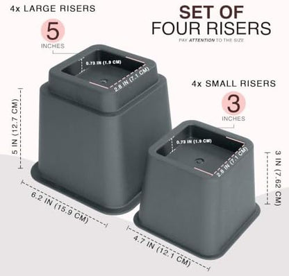 Utopia Bedding Heavy Duty Bed Risers, 3, 5, 8 Inch, Pack of 4, Grey