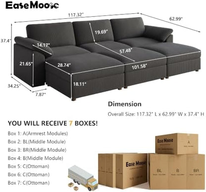 EASE MOOSE Sectional Modular Sofa, Oversized Sleeper Deep seat Couch