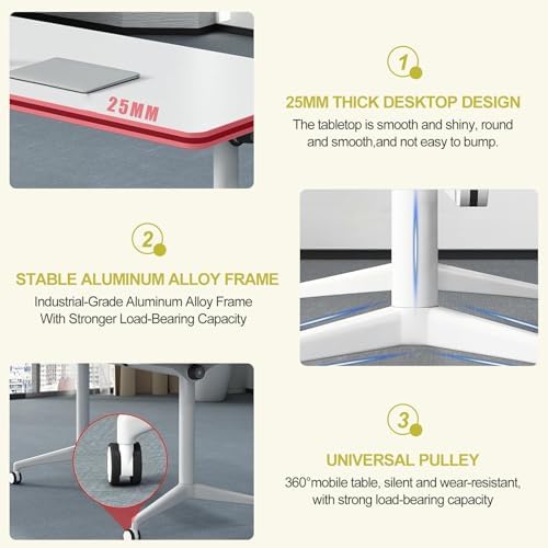 Folding Conference Table Modern Large Mobile Meeting Table Rolling Conference Room Tables with Wheels Seminar Tables for Office Training Classroom (6, White, 63" D X 19.7" W X 29.5" H)
