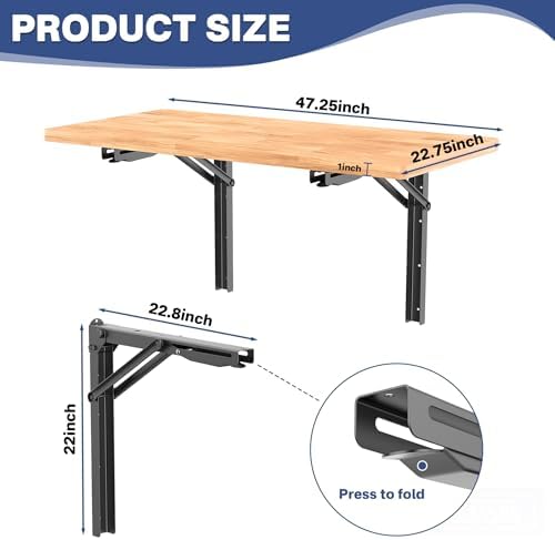 WALMANN Wall Mounted Folding Workbench, Folding Wall Table, 47.25x22.75 in