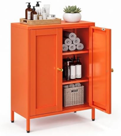 Bevivog Small Bathroom Storage Cabinet, Orange Metal Locker