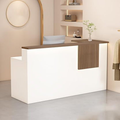 Reception Desk with Counter Modern, 35.4-118.1'', Solid Wood Ecological Board, Large Storage Space,Lockable Storage Drawers, for Salons, Offices, Lobbies, Retail Stores and Home Offices