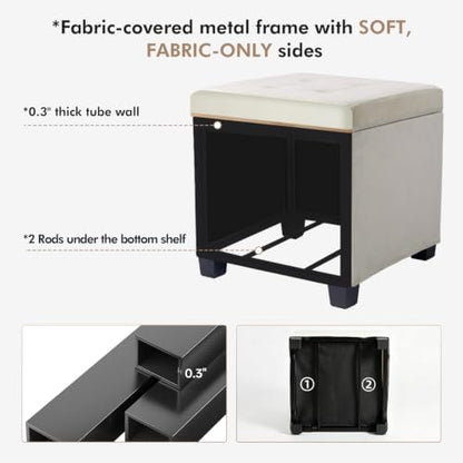 ABHENG Steel Frame Square Ottoman with Storage Off White UASND64W