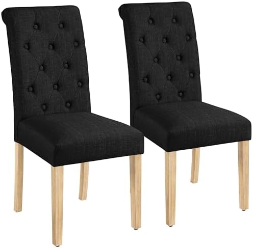 Yaheetech Dining Chairs Set of 2 Modern Upholstered Parson Chairs Black