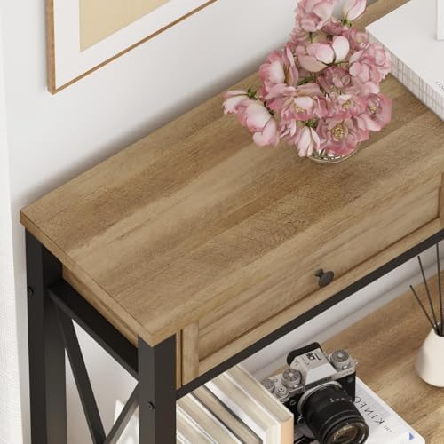 BON AUGURE Entryway Table with Storage, Sofa Table 2 Drawers, 47In Vintage