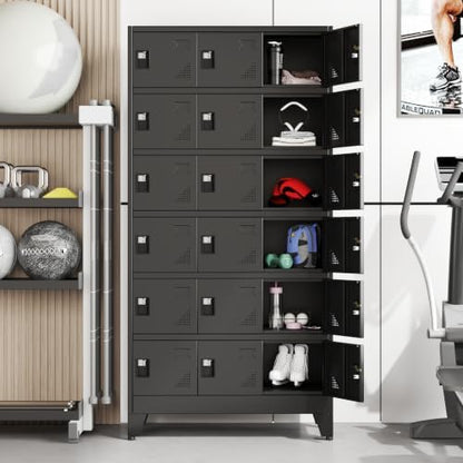 18 Doors Metal Storage Lockers Cabinet for Employees,71" Employees File Storage Locker Cabinets with 18 Lockable Doors and Lock,Tall Steel Looker Cabinet for Gym, School,Office,Stuff,Black