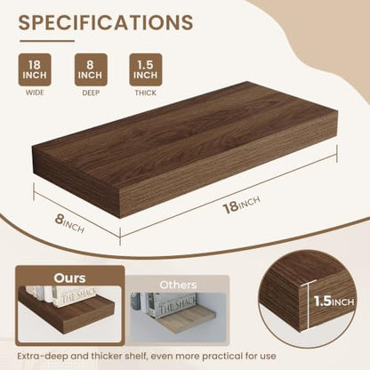 Dreamland 18 Inches Wall Mounted Wood Floating Shelves, Walnut, 3 Pack