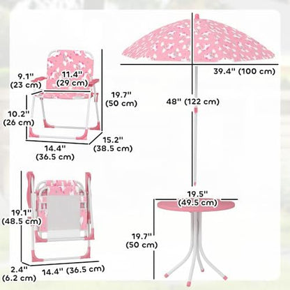 Qaba Kids Picnic Table and Chair Set Outdoor Unicorn and Rainbow Pink