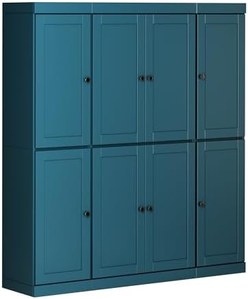Palace Imports Solid Wood Kitchen Pantry Cabinet – 71.5" Tall x 65" Wide – Wooden Storage Cabinet with 8 Shaker Doors & 12 Adjustable Shelves – Teal Blue, 100% Eco-Friendly Wood, Made in Brazil