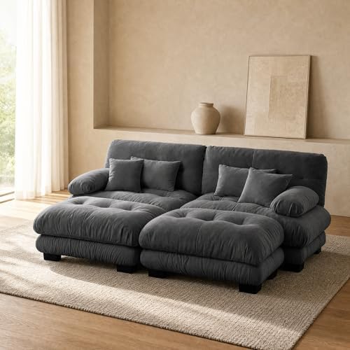 Chenille 2 Seat Cloud Couch, U Shaped Couch Sofa, Gray