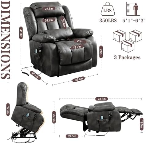 Infinite Position Lay Flat Power Lift Recliner Chair for Elderly, Grey