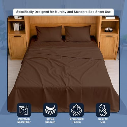 Cottington Lane Chocolate Sheets for Murphy Bed Mattress, 4 Piece Premium Ultra Soft Brushed Microfiber California King Size Wall Bed Sheet Set, 6-10 Inch Deep Pocket with All-Around Elastic