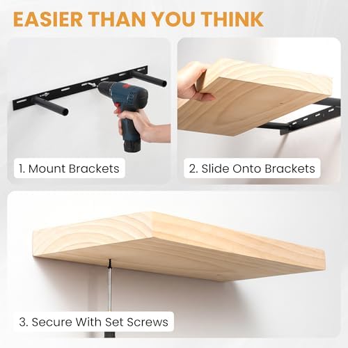 Wood Floating Shelves Set of 2, Rustic Pine Wood Floating Shelves for Wall Mounting, Wide Wall Shelf for Home Decor and Storage, 20" W x 7" D, Natural Unfinished, DIY Stain