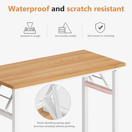 DlandHome 31.5 Inch Small Folding Computer Desk for Home Office, Teak White