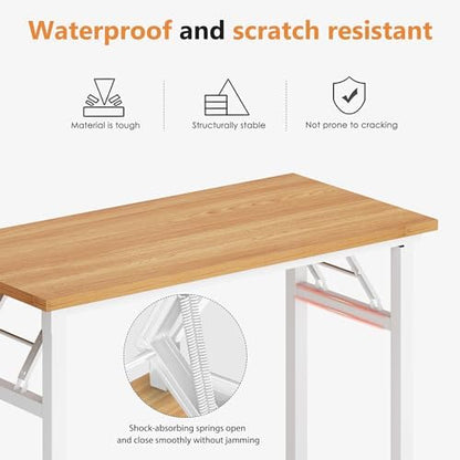 DlandHome 31.5 Inch Small Folding Computer Desk for Home Office, Teak White