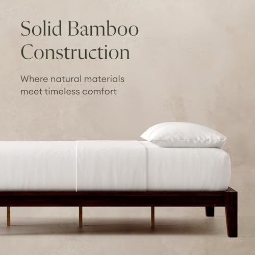 Bamboo Japanese Joinery Bamboo Platform Bed Frame, Queen, Walnut