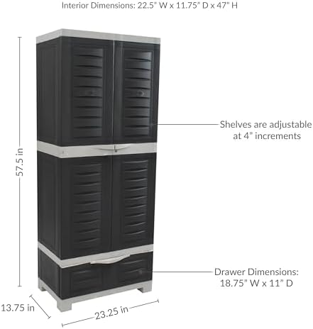 Sunnydaze 57" Garage Storage Cabinet with Locking Doors & Shelves, Charcoal