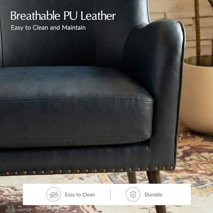 HULALA HOME Faux Leather Accent Chair Set of 2, Navy