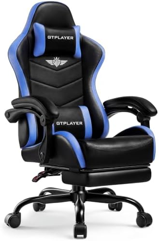 GTPLAYER Gaming Chair for Adults, Computer Chair with Footrest, Blue New