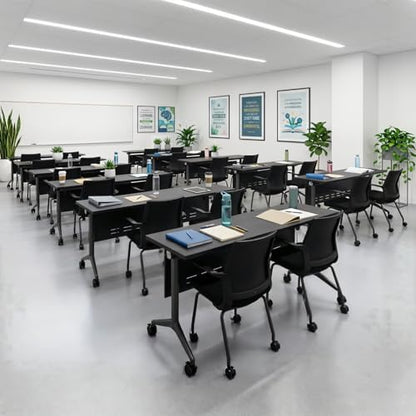 Folding Conference Table, Conference Room Tables with Wheels Foldable Large Rectangle Meeting Seminar Table for 6-12 People, Flip Top Mobile Training Table for Office Classr (4, Black 5, 55.1in)