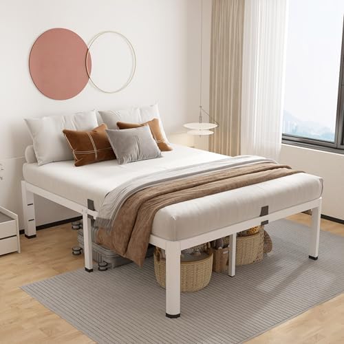 ROIL 20 Inch White Full Bed Frame with Rounded Corner & 4 Mattress Baffles