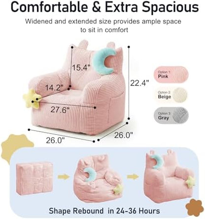 little dove Kids Bean Bag Chair with 2 Plush Toys, Comfy Bean Bag Sofa