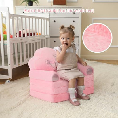 MOONBEEKI Toddler Chair Comfy, Foldable Princess Couch for Girl, Pink