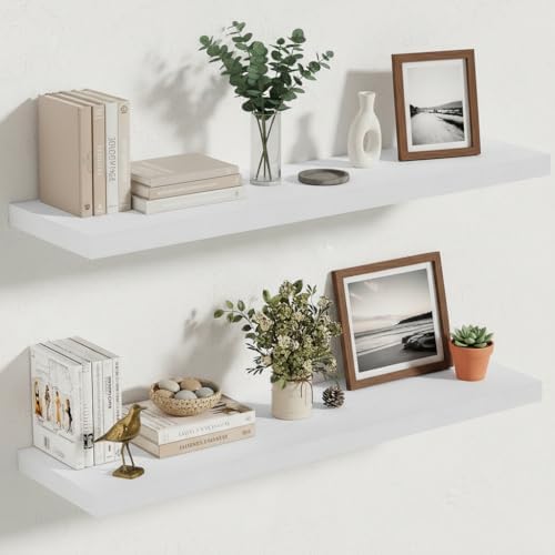 10 Inch Deep Floating Shelves 30x10” Set of 2, White
