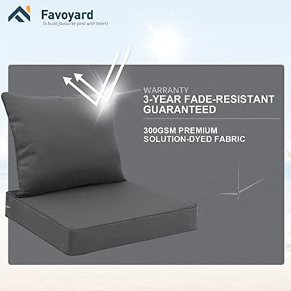 Favoyard Outdoor Patio Seat Cushions Set, 24x24 Inch, Waterproof, Dark Gray