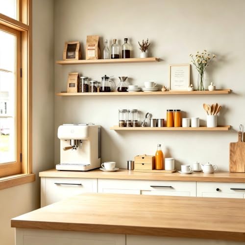 Oak Floating Shelves for Wall Decor, 40 in Shelf with Lip, 2 Set