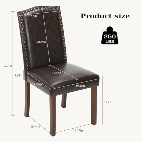 Kitchen Chairs Set of 2 Modern Upholstered Fabric Seat with Nailhead Trim and Ergonomic Lumbar Support for Living Room and Rustic Farmhouse Dining Area, Dark Brown
