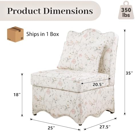 Floral Accent Chair, French-Inspired Armless Lounge Chair