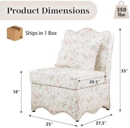 Floral Accent Chair, French-Inspired Armless Lounge Chair