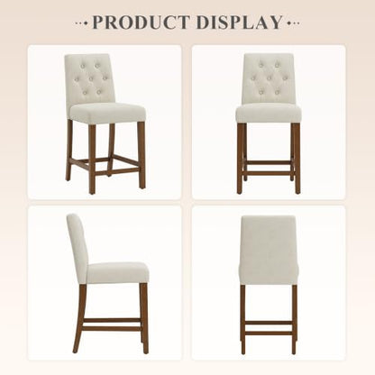 MALOL Bar Stools Set of 1, Fabric Counter Height Bar Stools,Beige