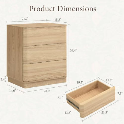 Nightstands with 3 Push to Open Drawers Storage