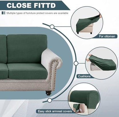 UNBBRRL Seat Cushion Cover and Back Covers for Corner Sofa Stretch Jacquard, Non Slip L Shaped Sofa Slipcover with Storage Ottoman, Sectional Couch Cover for Chaise Lounge (Green,39 x 69 x 6”)
