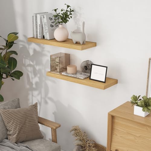 32" W x 9.3" D Floating Shelves, Rustic Wood Deep Shelves for Bedroom, Kitchen, Living Room, Long Floating Shelf for Wall, Storage Display Wall Shelf for Books Decor, Oak