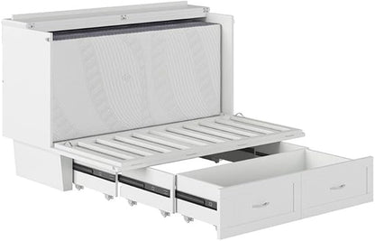 AFI, Monroe Queen Murphy Bed Chest with 6" Mattress, Storage Drawer & Built-in USB Charger, White