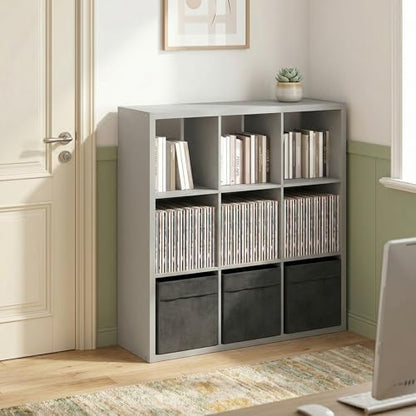 9-Cube Bookshelf, Cubicle Shelf Bookcase with Open Back, Position Reversible Book Shelf, 15 x 44 x 44, for Home Office, Living Room, Light Grey