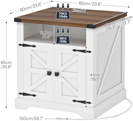 HOOBRO Farmhouse End Table Set of 2 with Charging Station, Large Side Table