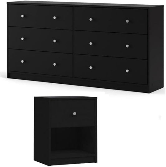 Home Square 2 Piece Bedroom Set with 6-Drawer Double Dresser and 1-Drawer Nightstand in Black