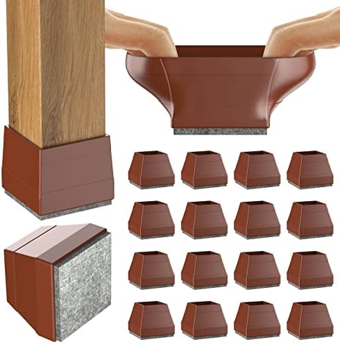 Square Chair Leg Protectors for Hardwood Floors, 16 Pcs Silicone Felt Furniture Leg Cover,(Brown 1 1/2").
