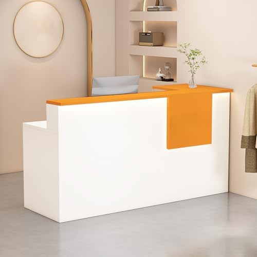 Reception Desk with Counter Modern, 35.4-118.1'', Solid Wood Ecological Board, Large Storage Space,Lockable Storage Drawers, for Salons, Offices, Lobbies, Retail Stores and Home Offices