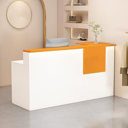 Reception Desk with Counter Modern, 35.4-118.1'', Solid Wood Ecological Board, Large Storage Space,Lockable Storage Drawers, for Salons, Offices, Lobbies, Retail Stores and Home Offices