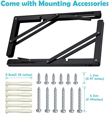 CLT CLETING 24" Black Folding Shelf Brackets Max. Load 440 lb, Heavy Duty DIY Wall Mounted Shelf Bracket Space Saving for Table Work Bench, Pack of 2