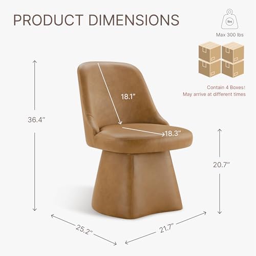 KISLOT Swivel Dining Chairs Set of 4, Upholstered Mid Century Modern Deskchair with High Back, Faux Leather Kitchen Chairs for Dining Room, Bedroom, Dressing Room, Brown