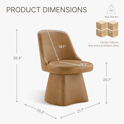 KISLOT Swivel Dining Chairs Set of 4, Upholstered Mid Century Modern Deskchair with High Back, Faux Leather Kitchen Chairs for Dining Room, Bedroom, Dressing Room, Brown