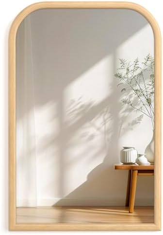 20"x30" Arch Wall Mirror for Wall, Wall Mounted Vanity Mirror for Bedroom, Wood Grain Finish Frame Mirror with Tempered Glass, Vintage Decorative for Bathroom, Entryway, Living Room, Natural